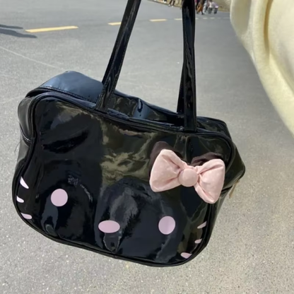 HK Leather Shoulder Bag - Cute Bow Harajuku Fashion Tote for Women