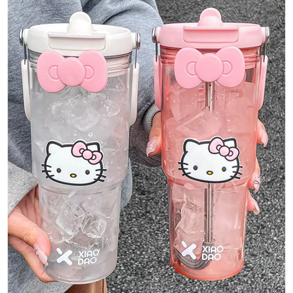 Hello Kitty Sportflasche mit großem Fassungsvermögen – süßer und tragbarer Becher mit Strohhalm