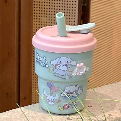 Süßer Sanrio Hello Kitty &amp; Cinnamoroll Kawaii Strohhalmbecher – mit Aufklebern