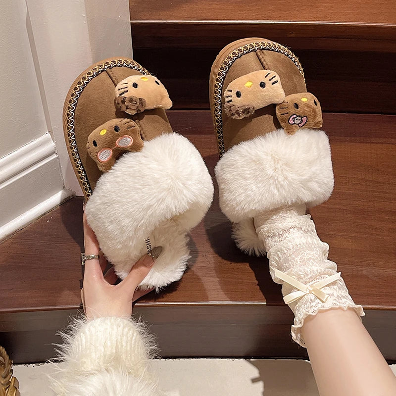 Winter New Thick Soled Kitten Plus Fleece Frosted Cotton - Non-slip Warm Boots