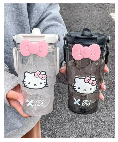 Hello Kitty Sportflasche mit großem Fassungsvermögen – süßer und tragbarer Becher mit Strohhalm