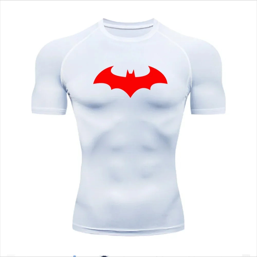 Compression Shirt - Bat Pattern Printed , Quick-drying Short-sleeved