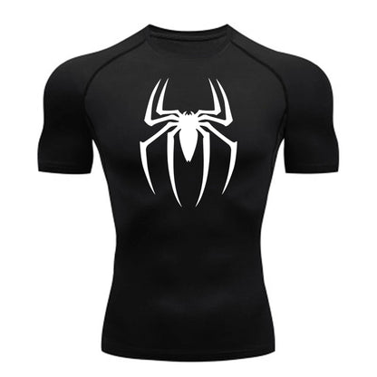 Men's Spider Print Compression Shirt, Quick Dry T-Shirt