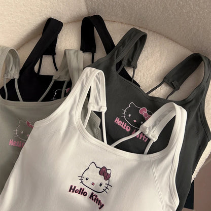 Tílko Hello Kitty Cross Back s hrudními vycpávkami - Crop Top ve stylu Y2K