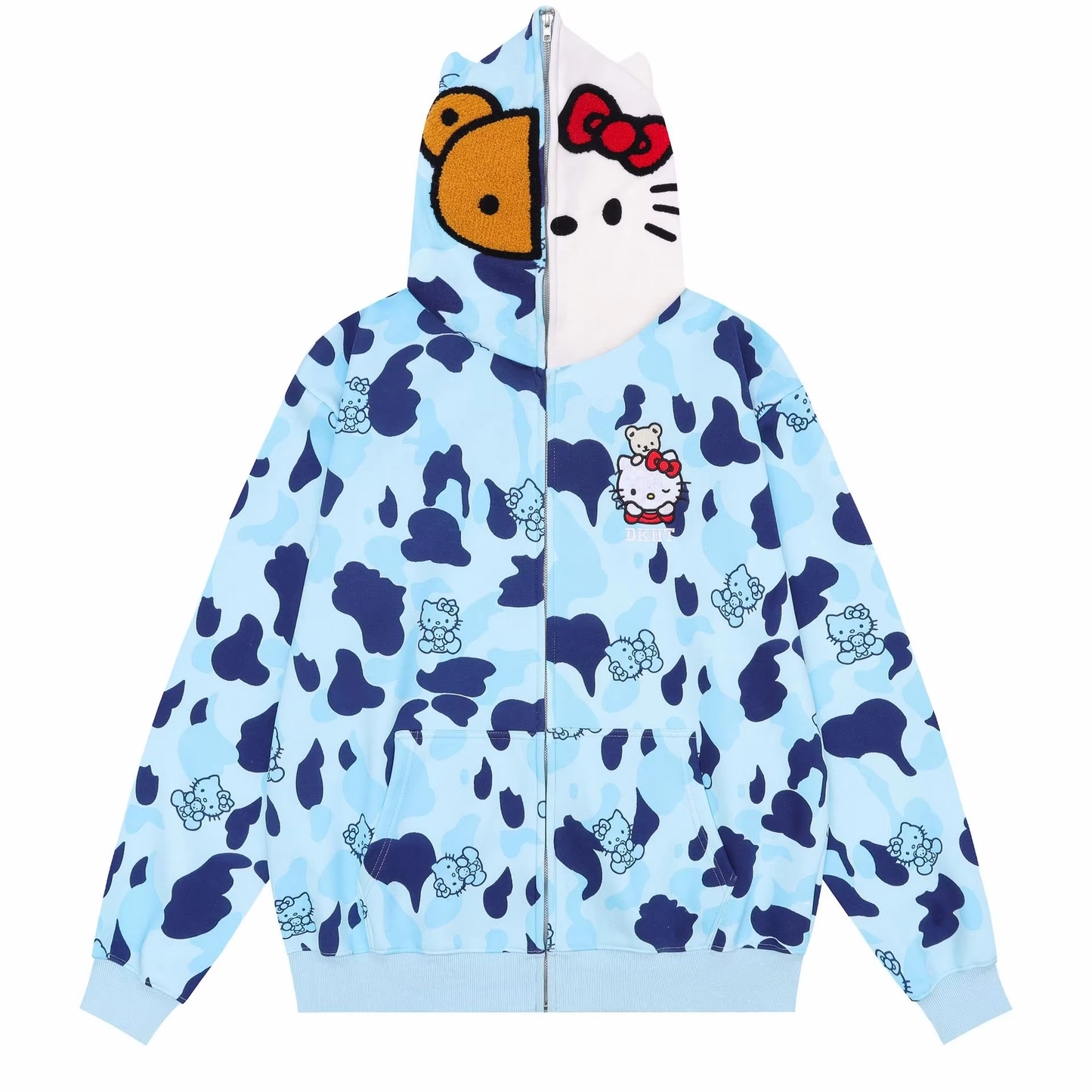 Hello Kitty Oversized Zip-Up Hoodie - Camouflage Streetwear Cardigan for Women