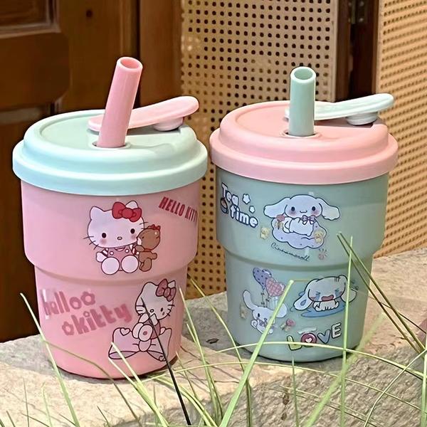 Süßer Sanrio Hello Kitty &amp; Cinnamoroll Kawaii Strohhalmbecher – mit Aufklebern