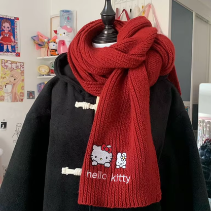 Sanrio Hello Kitty Plush Scarf – Kawaii Y2K Japanese Style, Cute & Warm Winter Accessory for Women