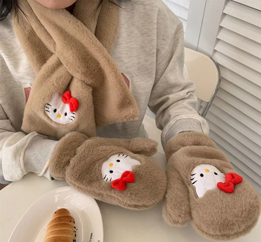 Hello Kitty Plush Scarf – Cute College Style Winter Accessory, Windproof & Perfect Gift for Students