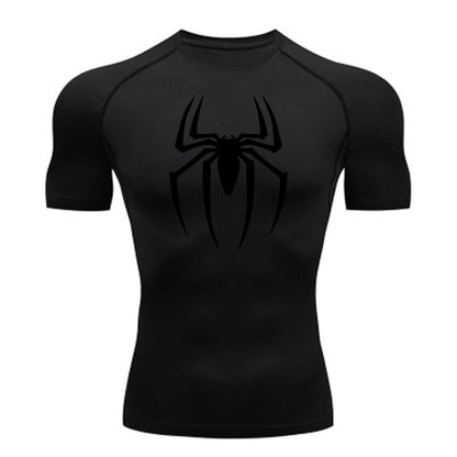 Men's Spider Print Compression Shirt, Quick Dry T-Shirt