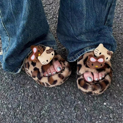 Y2K H. Kitty Leopard Plush Slipper