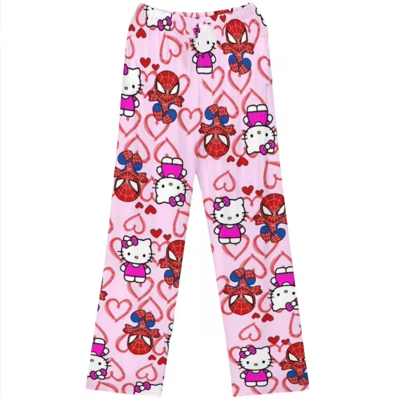 Cartoon-Loungehose – Hello Kitty, Spider-Man, Batman-Pyjamahose für Damen und Mädchen