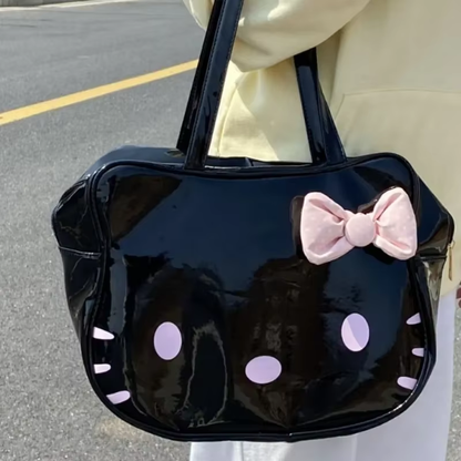 HK Leather Shoulder Bag - Cute Bow Harajuku Fashion Tote for Women