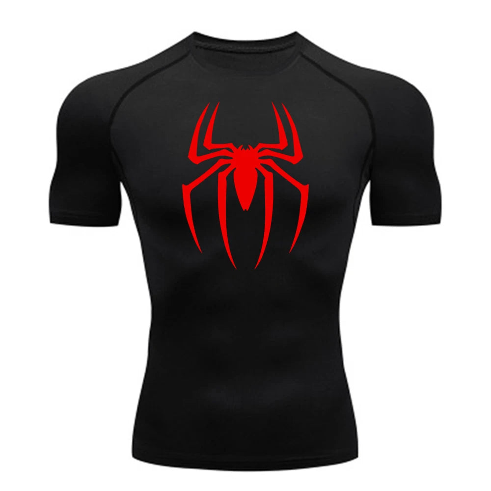 Men's Spider Print Compression Shirt, Quick Dry T-Shirt