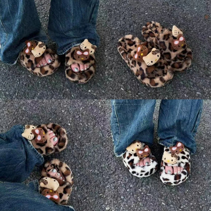 Y2K H. Kitty Leopard Plush Slipper