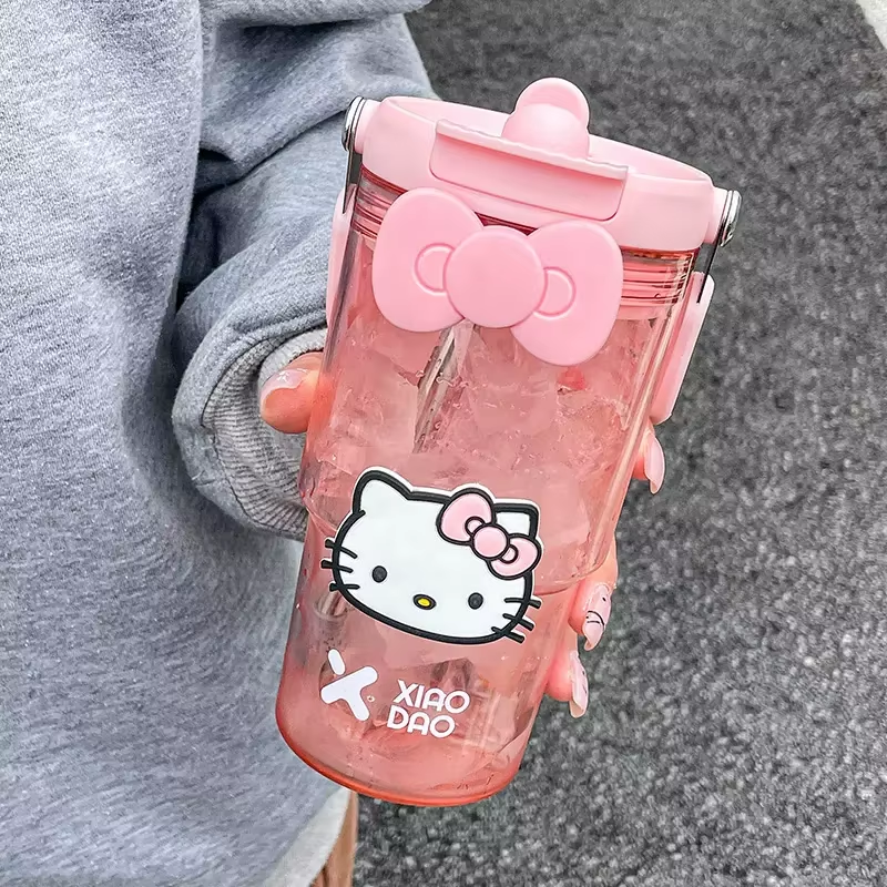 Hello Kitty Sportflasche mit großem Fassungsvermögen – süßer und tragbarer Becher mit Strohhalm