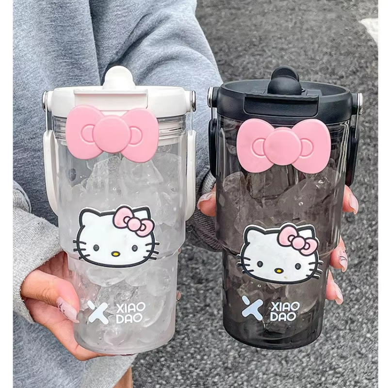 Hello Kitty Sportflasche mit großem Fassungsvermögen – süßer und tragbarer Becher mit Strohhalm