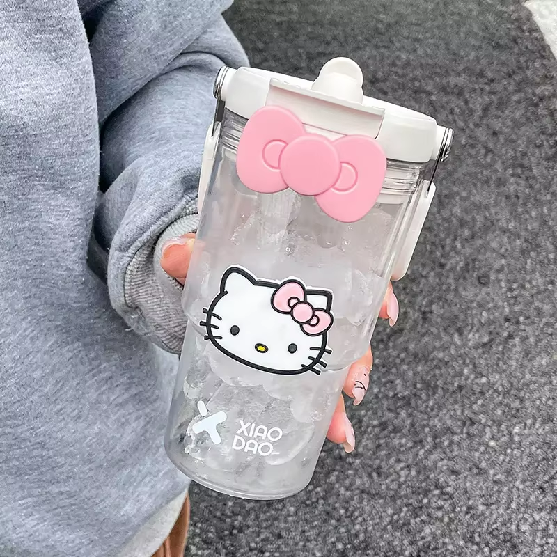 Hello Kitty Sportflasche mit großem Fassungsvermögen – süßer und tragbarer Becher mit Strohhalm