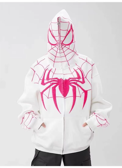 Gothic Y2K Spider Embroidered Hoodie – Oversized Harajuku Hip Hop Sweatshirt