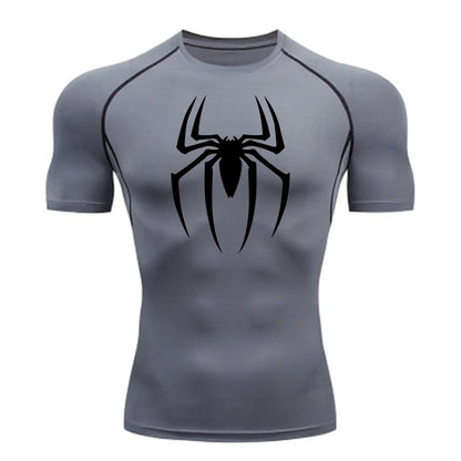 Men's Spider Print Compression Shirt, Quick Dry T-Shirt