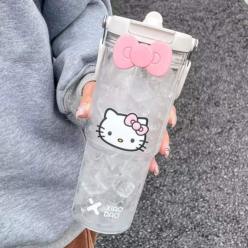 Hello Kitty Sportflasche mit großem Fassungsvermögen – süßer und tragbarer Becher mit Strohhalm