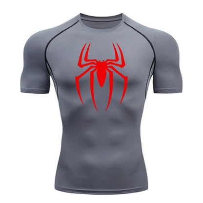 Men's Spider Print Compression Shirt, Quick Dry T-Shirt