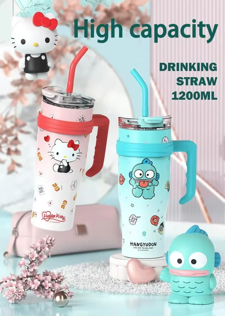 Sanrio Family Thermos Big MAC Strohhalmbecher – Hello Kitty, Kuromi &amp; Freunde