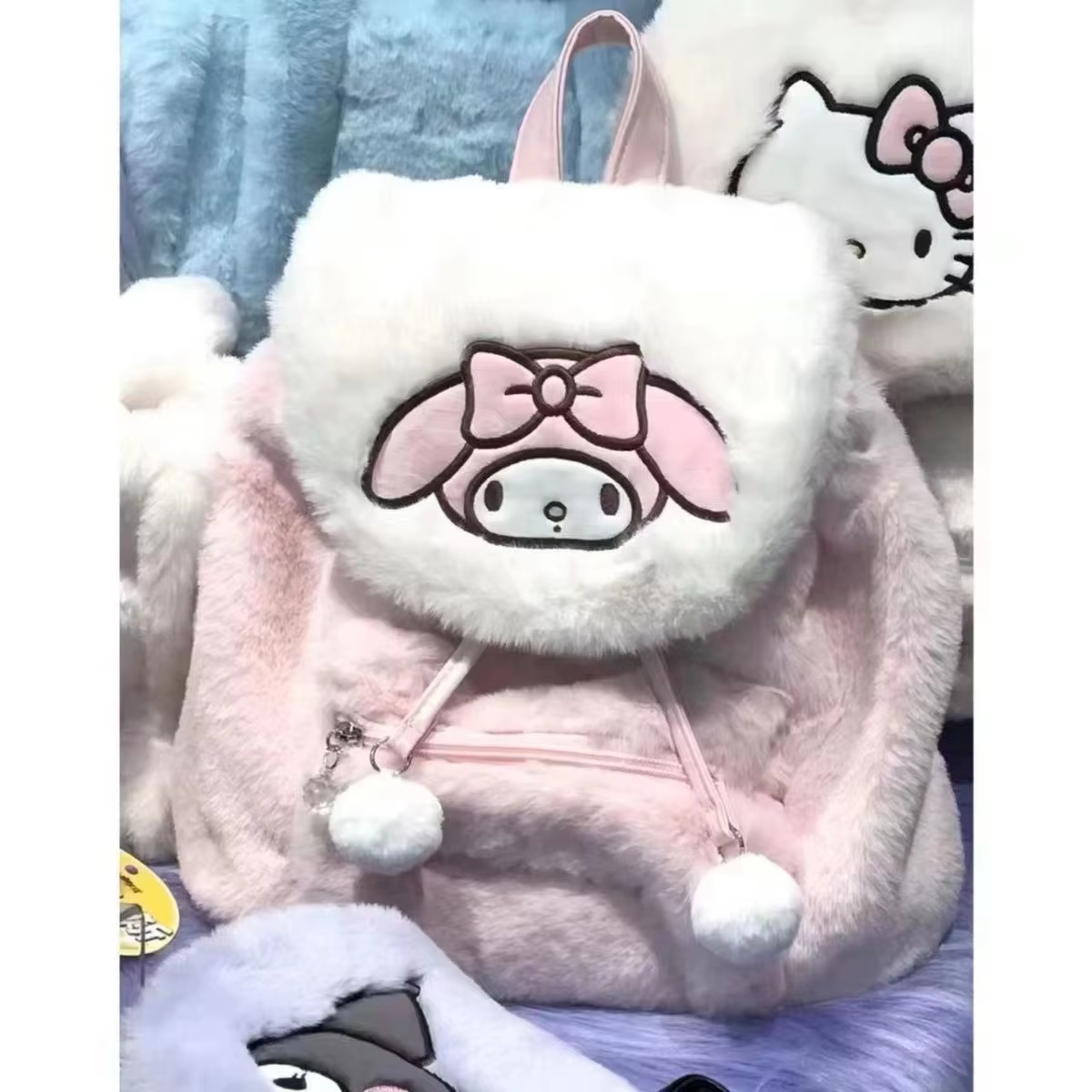 Kitty & Melody Plush Backpack - Soft Stuffed Shoulder Bag for Women