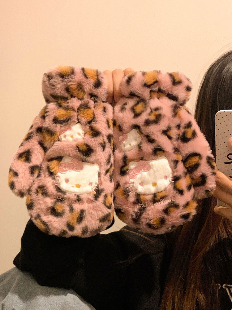 New leopard plush gloves - velvet warm