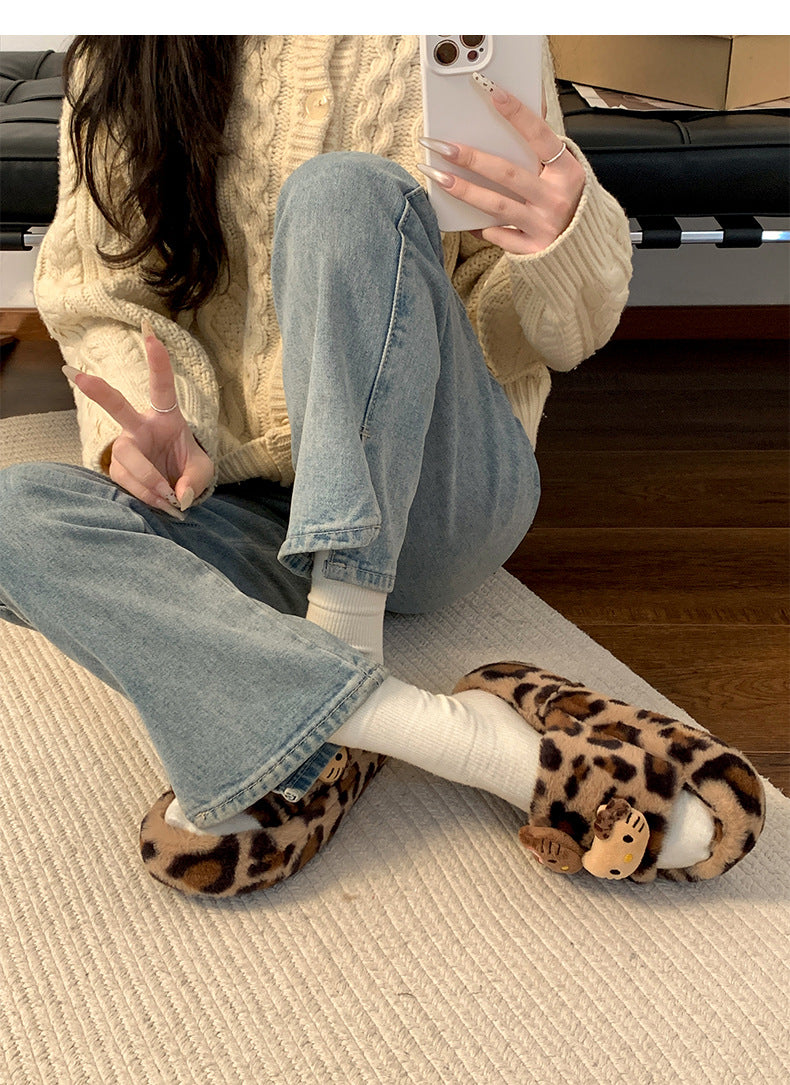 Y2K H. Kitty Leopard Plush Slipper