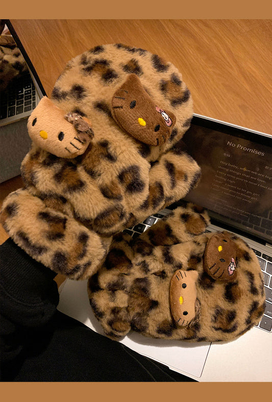 New leopard plush gloves - velvet warm