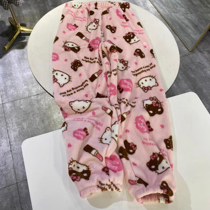 Sanrio Pyjamahose: Hello Kitty, My Melody & Kuromi – Flanell, locker und dick