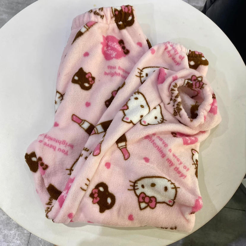 Sanrio Pajama Pants: Hello Kitty, My Melody & Kuromi - Flannel, Loose, & Thick