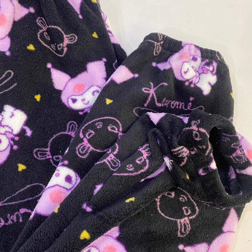 Sanrio Pajama Pants: Hello Kitty, My Melody & Kuromi - Flannel, Loose, & Thick