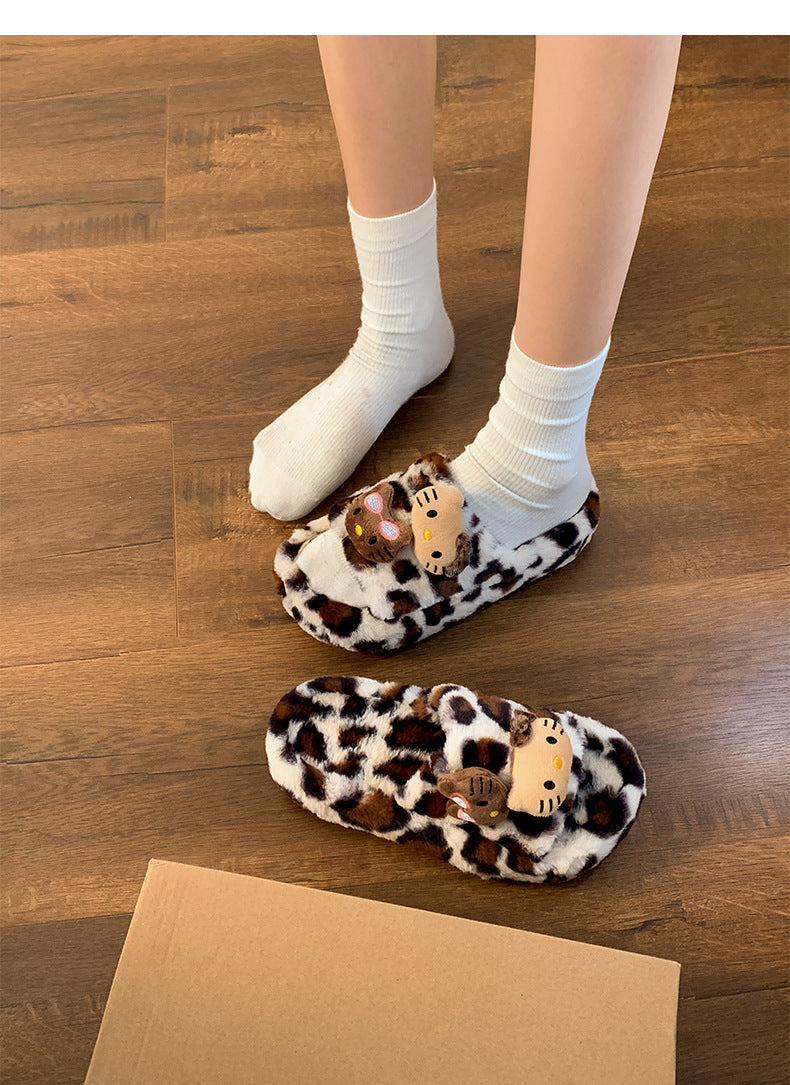 Y2K H. Kitty Leopard Plush Slipper