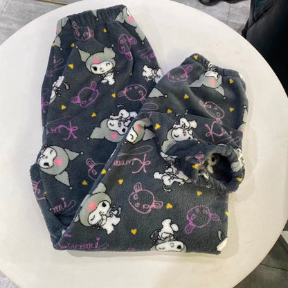 Sanrio Pajama Pants: Hello Kitty, My Melody & Kuromi - Flannel, Loose, & Thick