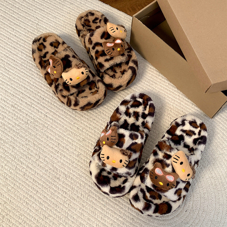 Y2K H. Kitty Leopard Plush Slipper