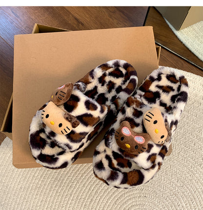 Y2K H. Kitty Leopard Plush Slipper