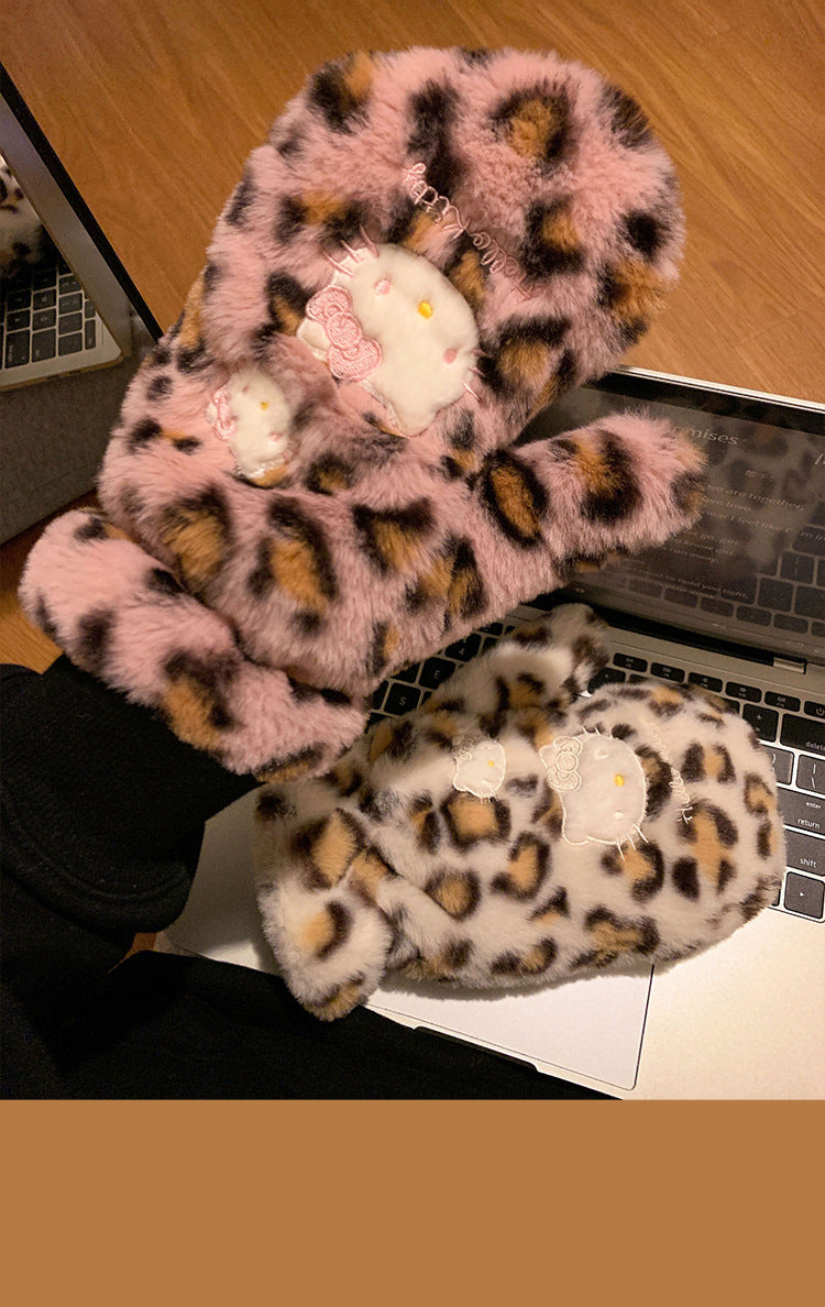 New leopard plush gloves - velvet warm