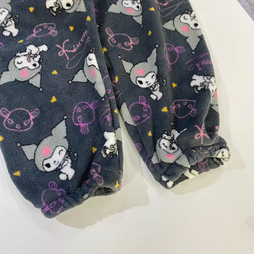 Sanrio Pyjamahose: Hello Kitty, My Melody & Kuromi – Flanell, locker und dick