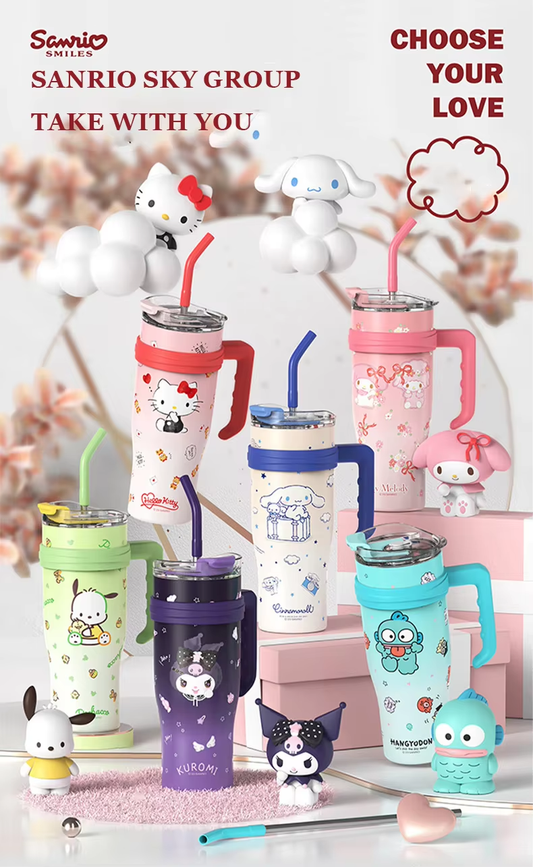 Sanrio Family Thermos Big MAC Strohhalmbecher – Hello Kitty, Kuromi &amp; Freunde