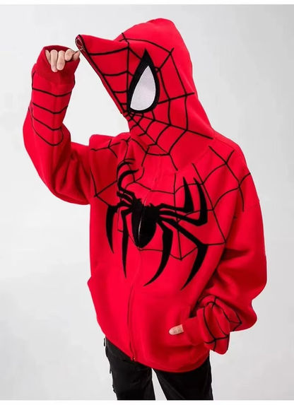 Gothic Y2K Spider Embroidered Hoodie – Oversized Harajuku Hip Hop Sweatshirt