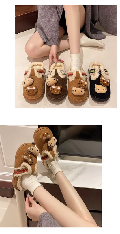 Kitty Plush Slippers – Thick Bottom, Warm Cotton, Winter Casual Home Shoes for Women