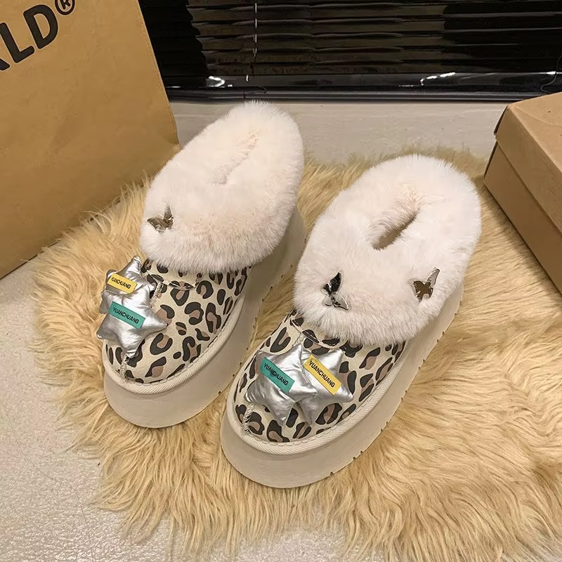 Girls' Winter Snow Boots  Kitty Leopard Print, Warm & Anti-Slip Design