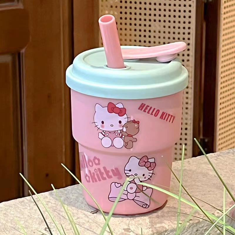 Süßer Sanrio Hello Kitty &amp; Cinnamoroll Kawaii Strohhalmbecher – mit Aufklebern