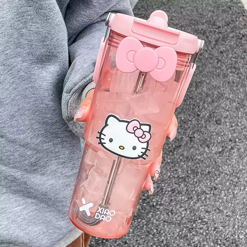 Hello Kitty Sportflasche mit großem Fassungsvermögen – süßer und tragbarer Becher mit Strohhalm