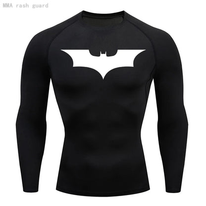 Compression Long Sleeve Shirt - Bat Pattern Printed , Quick-drying