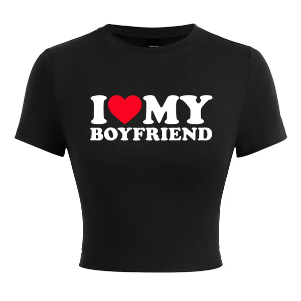 T-Shirt mit Grafik „I Love My Boyfriend“ – Weiches, stylisches und bequemes Freizeit-T-Shirt für Damen