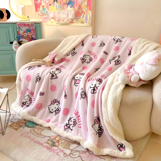 Hello Kitty Wende-Überwurfdecke aus Plüsch – ultraweiches, kuscheliges Fleece für Couch und Bett, Komfort für alle Jahreszeiten!