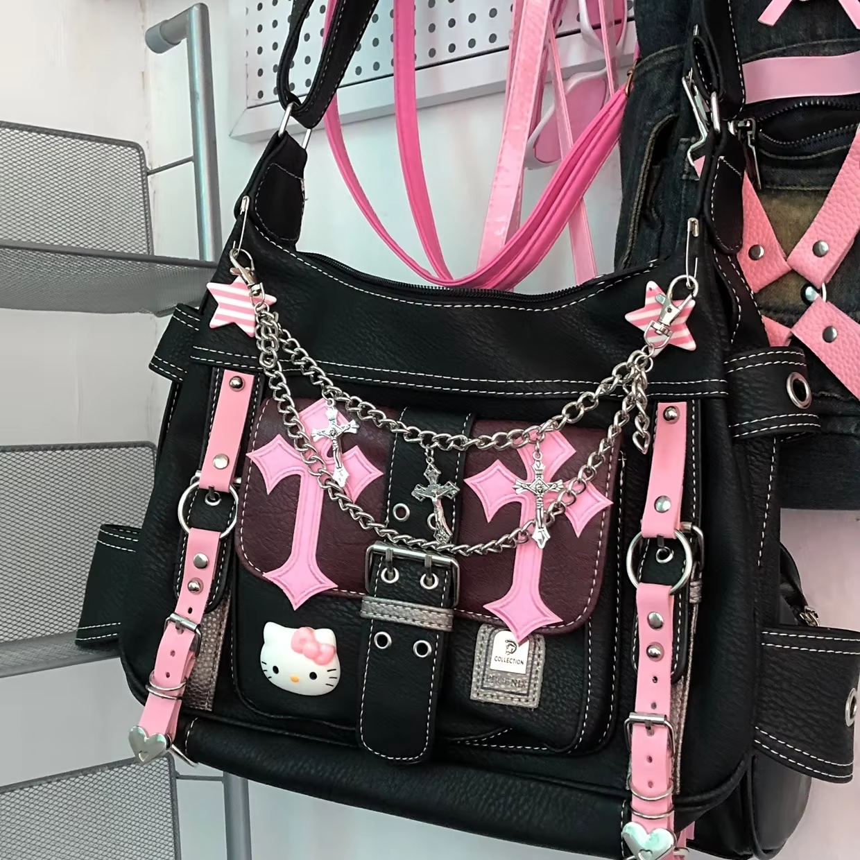 HK Gothic Punk Crossbody Bag - Vintage Pink Y2K Trend Tote for Women