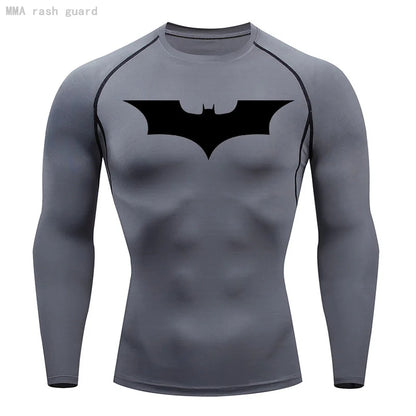 Compression Long Sleeve Shirt - Bat Pattern Printed , Quick-drying